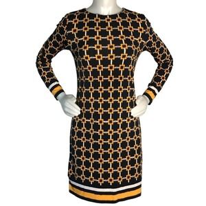 MICHAEL KORS‎ YELLOW BLK & WHITE LONG SLEEVE DRESS